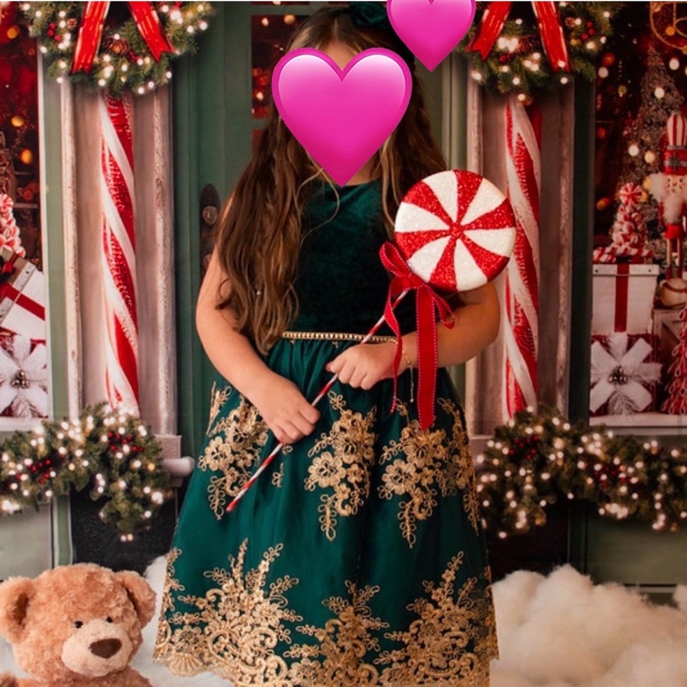 Biscotti Collezioni Girls Emerald Green Velvet & Gold Lace Dress Size 10